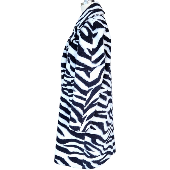 Rachel Roy Brushed Zebra Print Trench Wool Blend Coat M - Picture 5 of 14